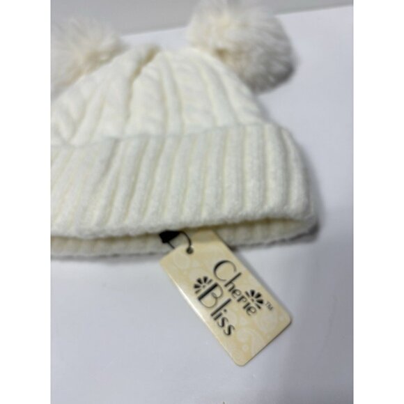 Women's Cozy Winter Hat with Double Pom Poms, Cream White, Soft Cozy Lining -New - Picture 3 of 10